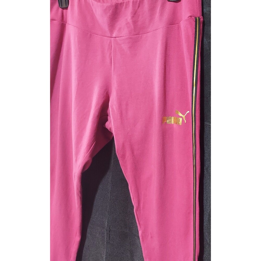 Puma Pink Leggings Womens Medium M Activewear Tight Ankle Gold Black Stripe